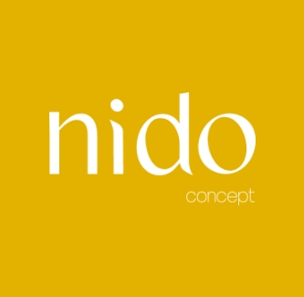 Logo von nido concept mit senfgelben Hintergrund