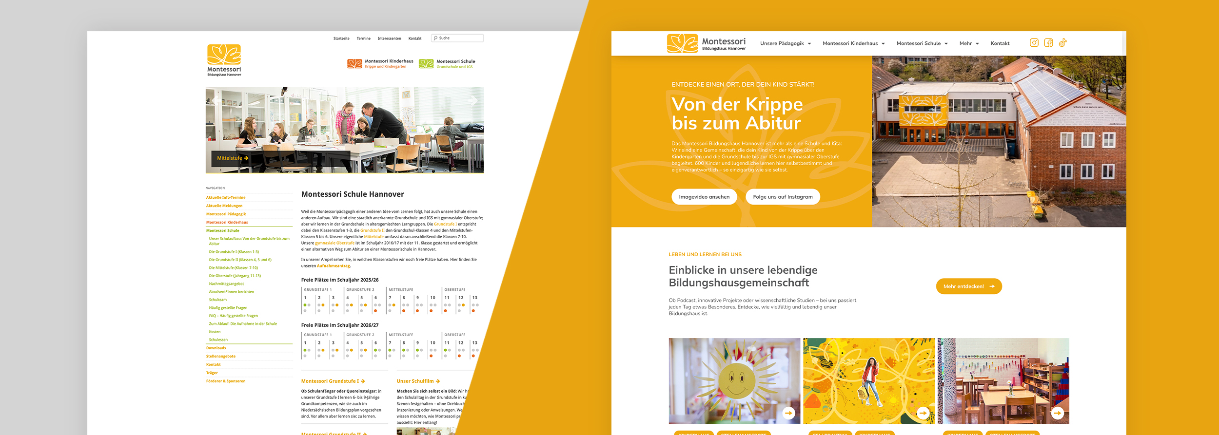 Webdesign Schule Hannover: Startseite des Montessori Bildungshauses